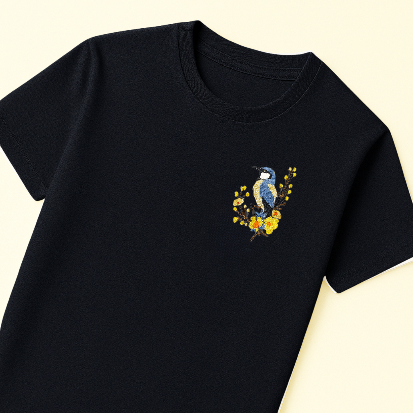 Premium Round Neck Tee With Bird Embroidery