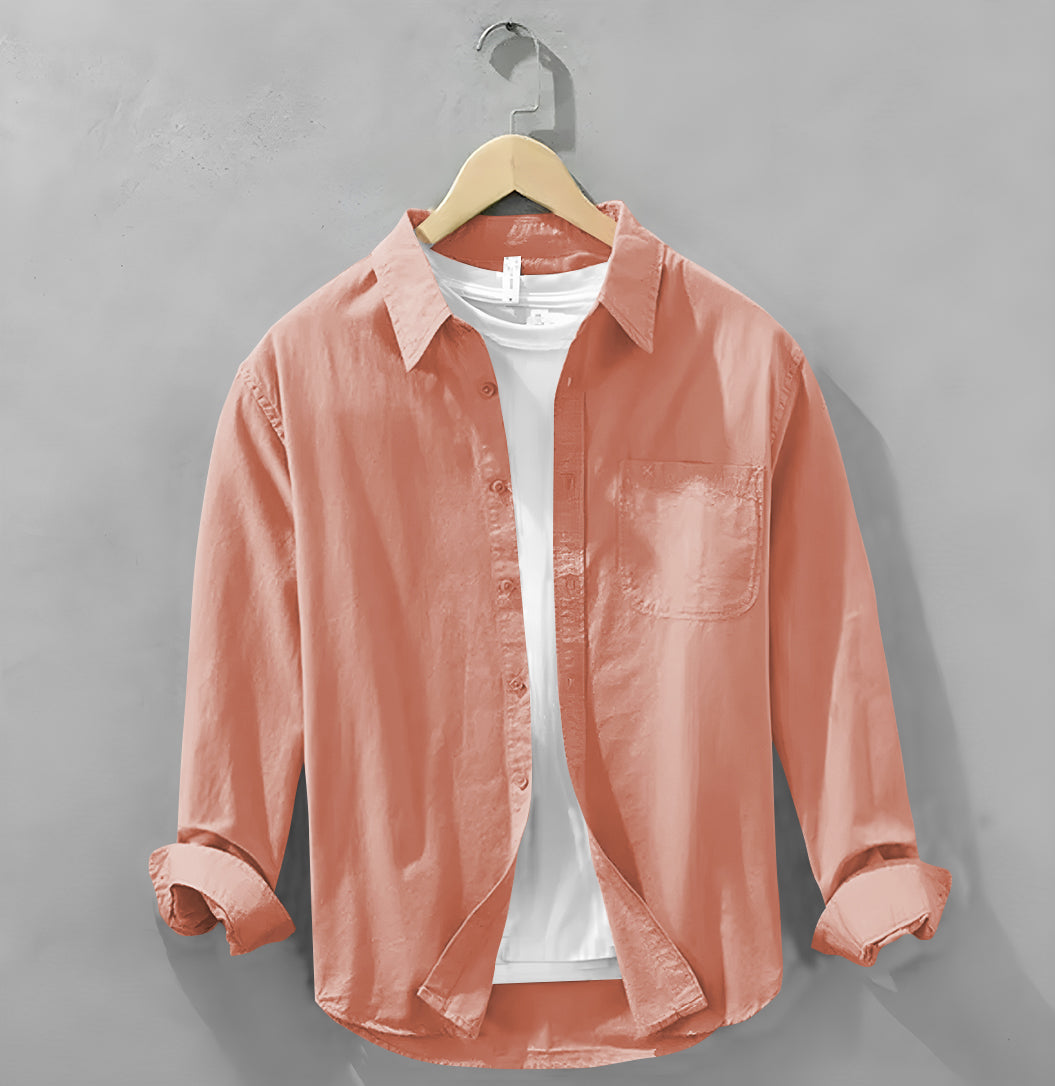 Japan Style Simple Solid Color Long Sleeve Shirt For Men ( Orange )