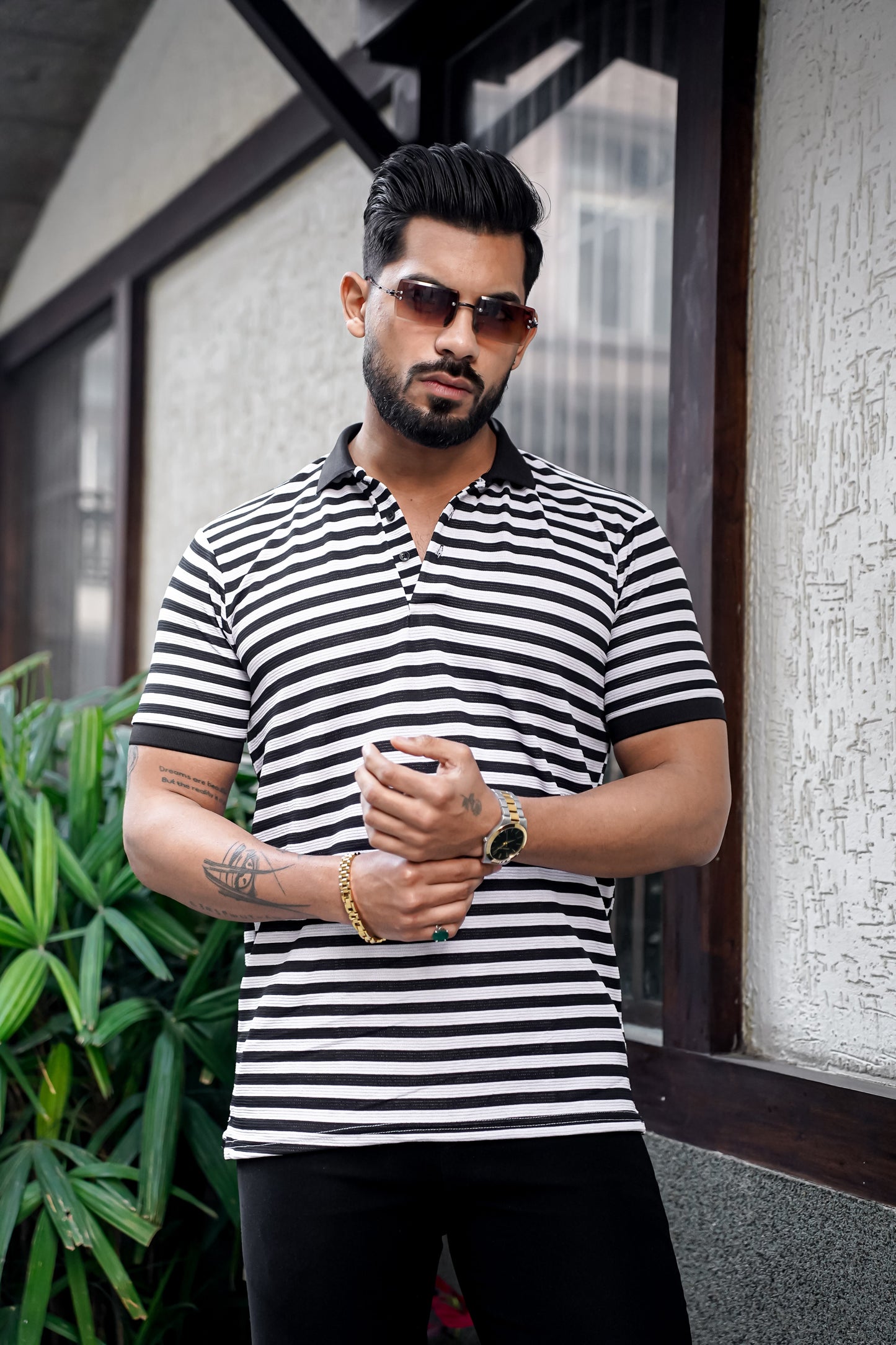 Black Striped Half Sleeve Premium Polo T-Shirt