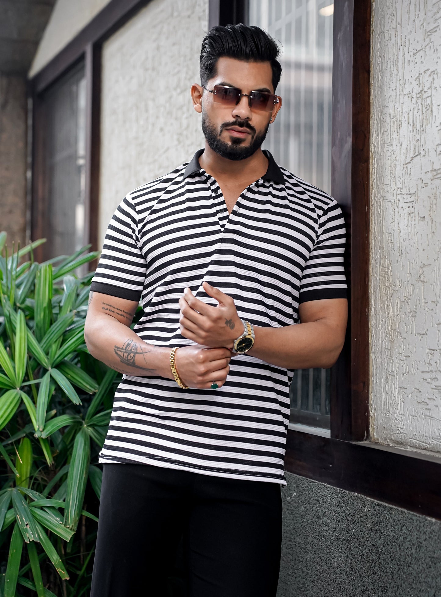 Black Striped Half Sleeve Premium Polo T-Shirt