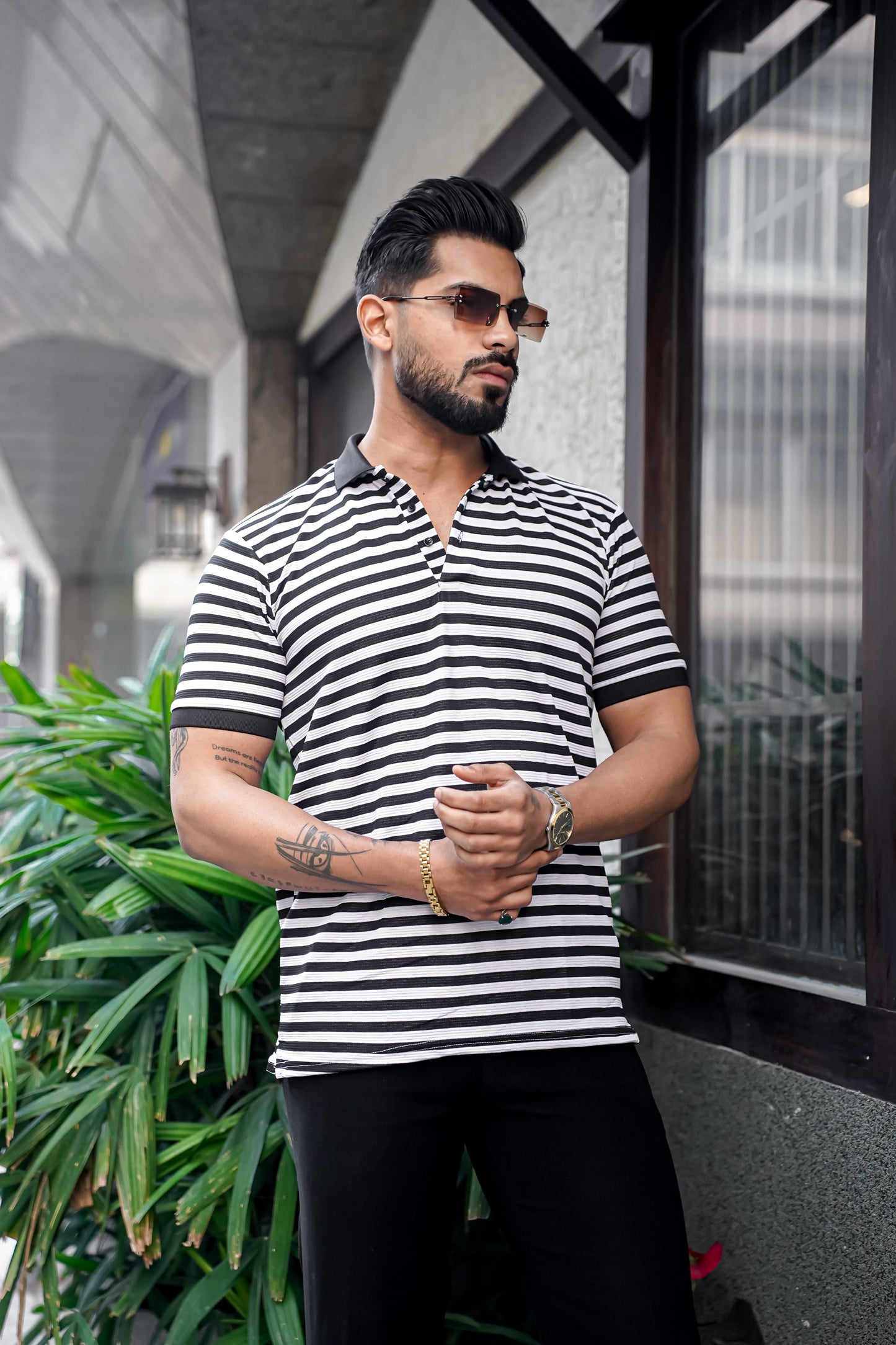 Black Striped Half Sleeve Premium Polo T-Shirt