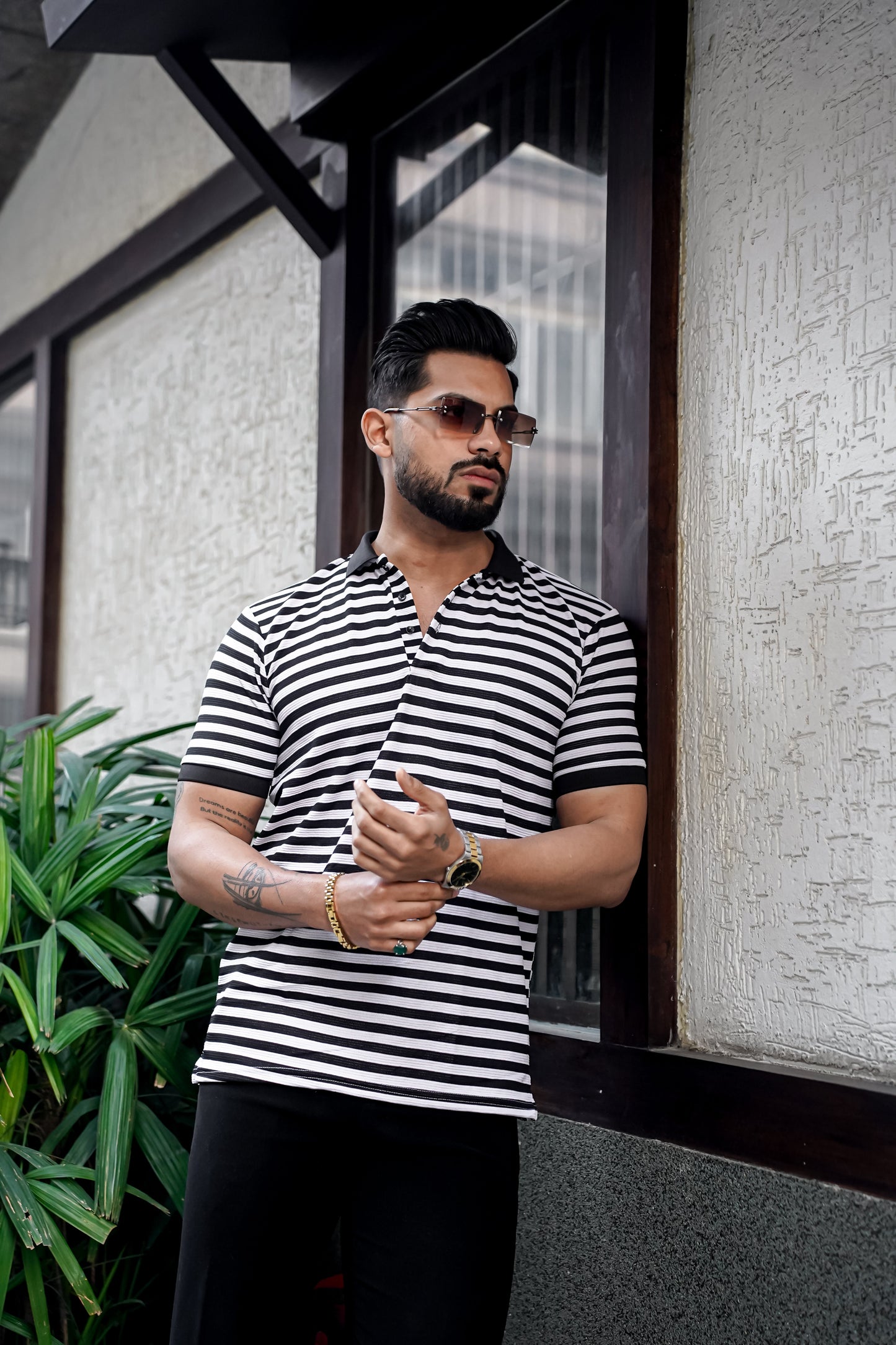 Black Striped Half Sleeve Premium Polo T-Shirt