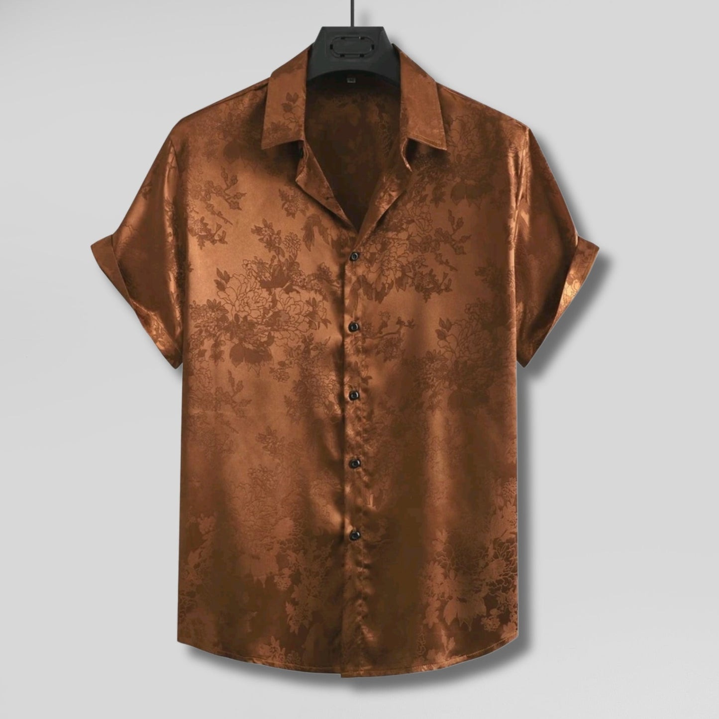 Mens Floral Jacquard Satin Shirt
