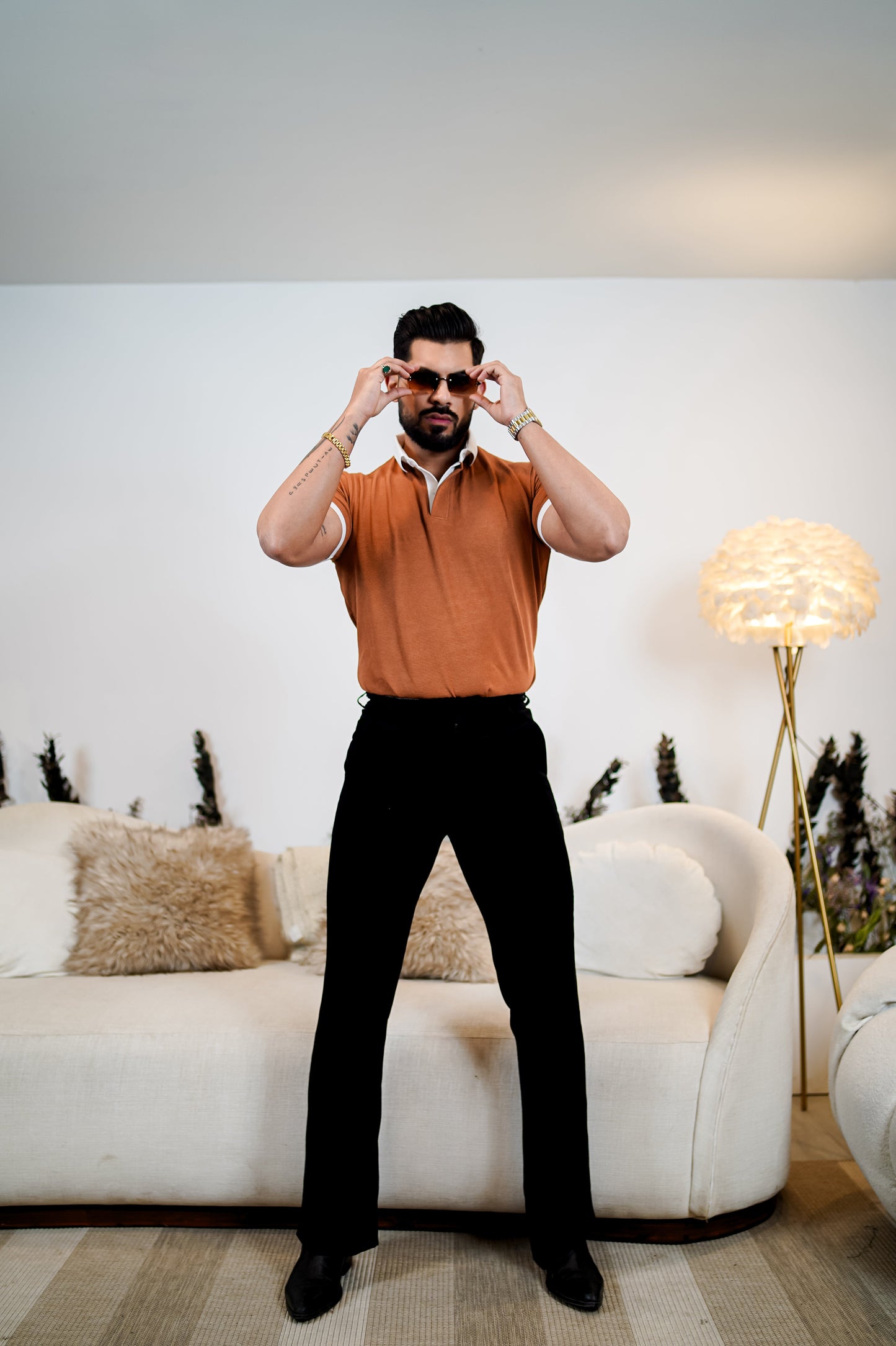 Weffi Brown Textured Polo T-Shirt