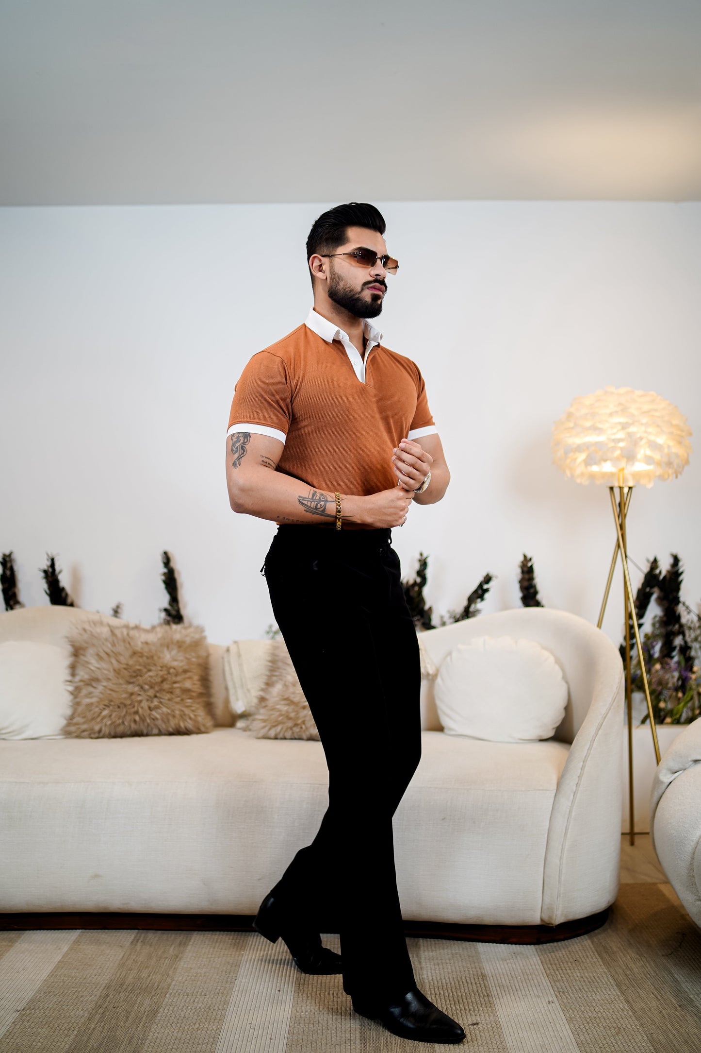 Weffi Brown Textured Polo T-Shirt