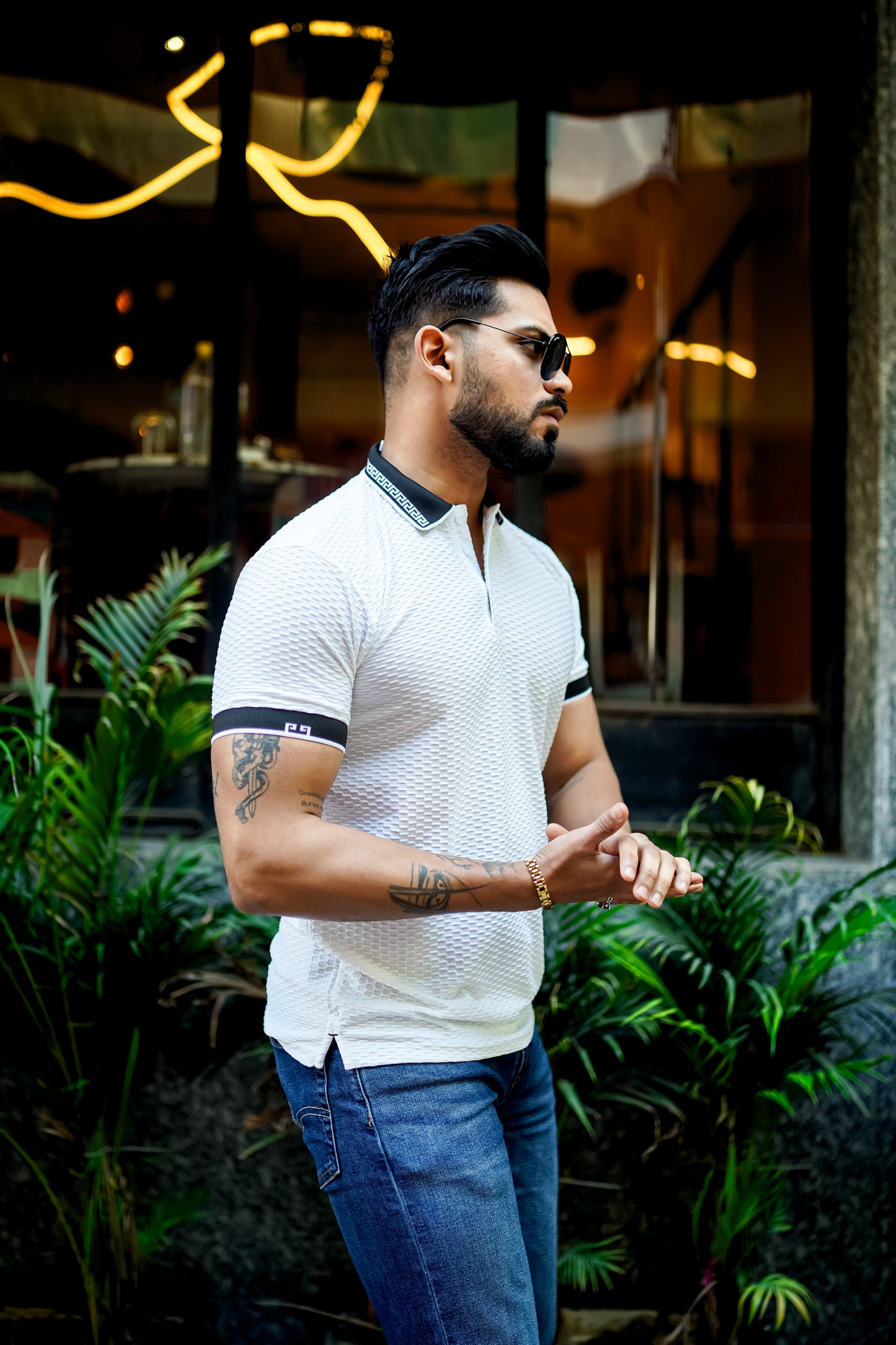 Textured Luxe White Polo T Shirt - Tailored Fit