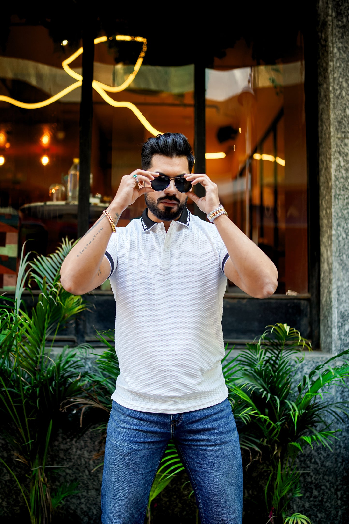 Textured Luxe White Polo T Shirt - Tailored Fit