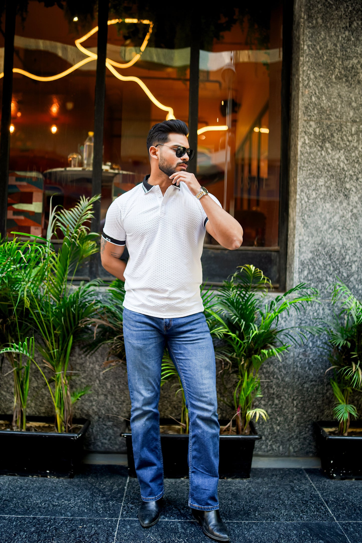 Textured Luxe White Polo T Shirt - Tailored Fit