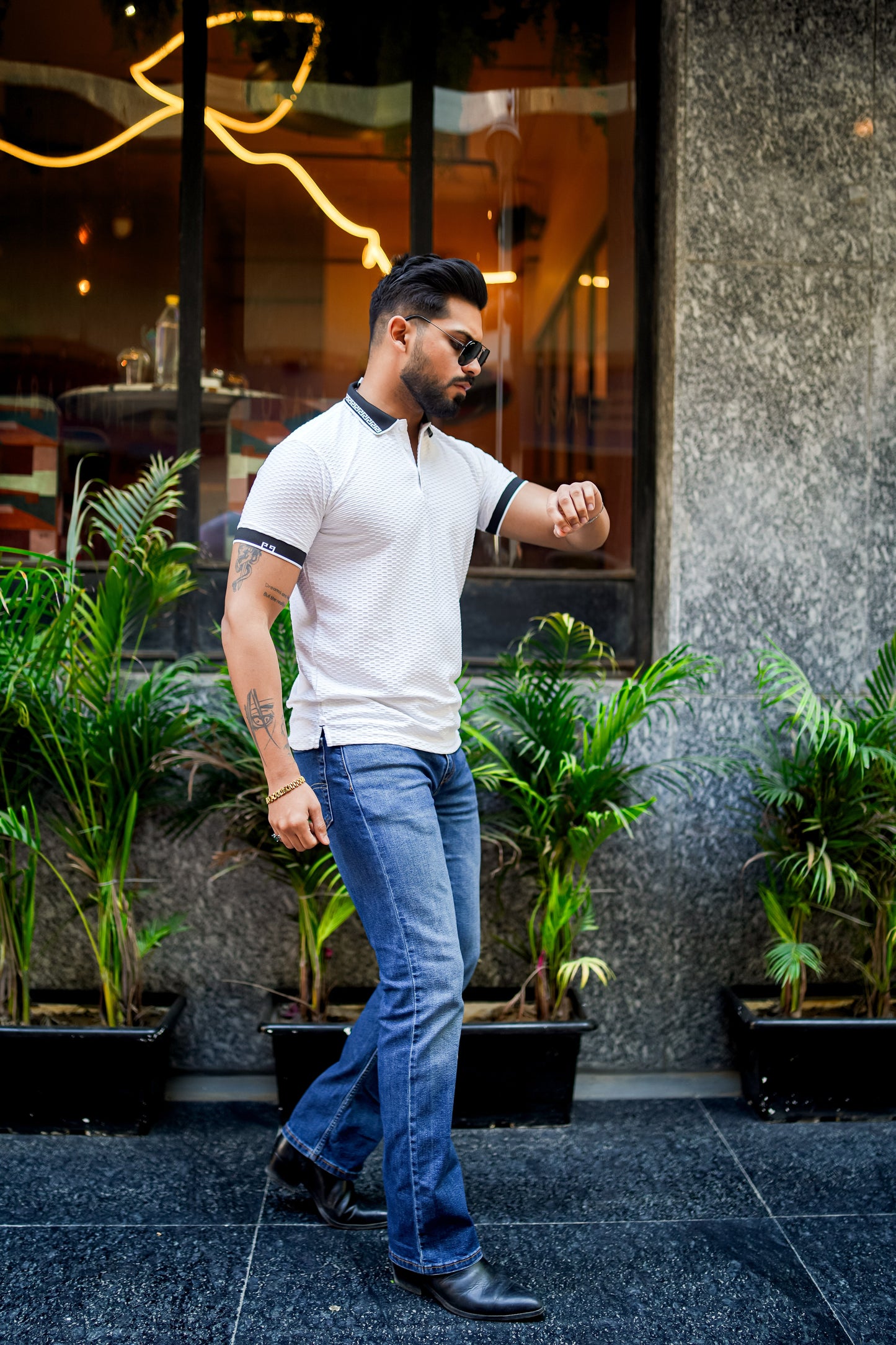 Textured Luxe White Polo T Shirt - Tailored Fit