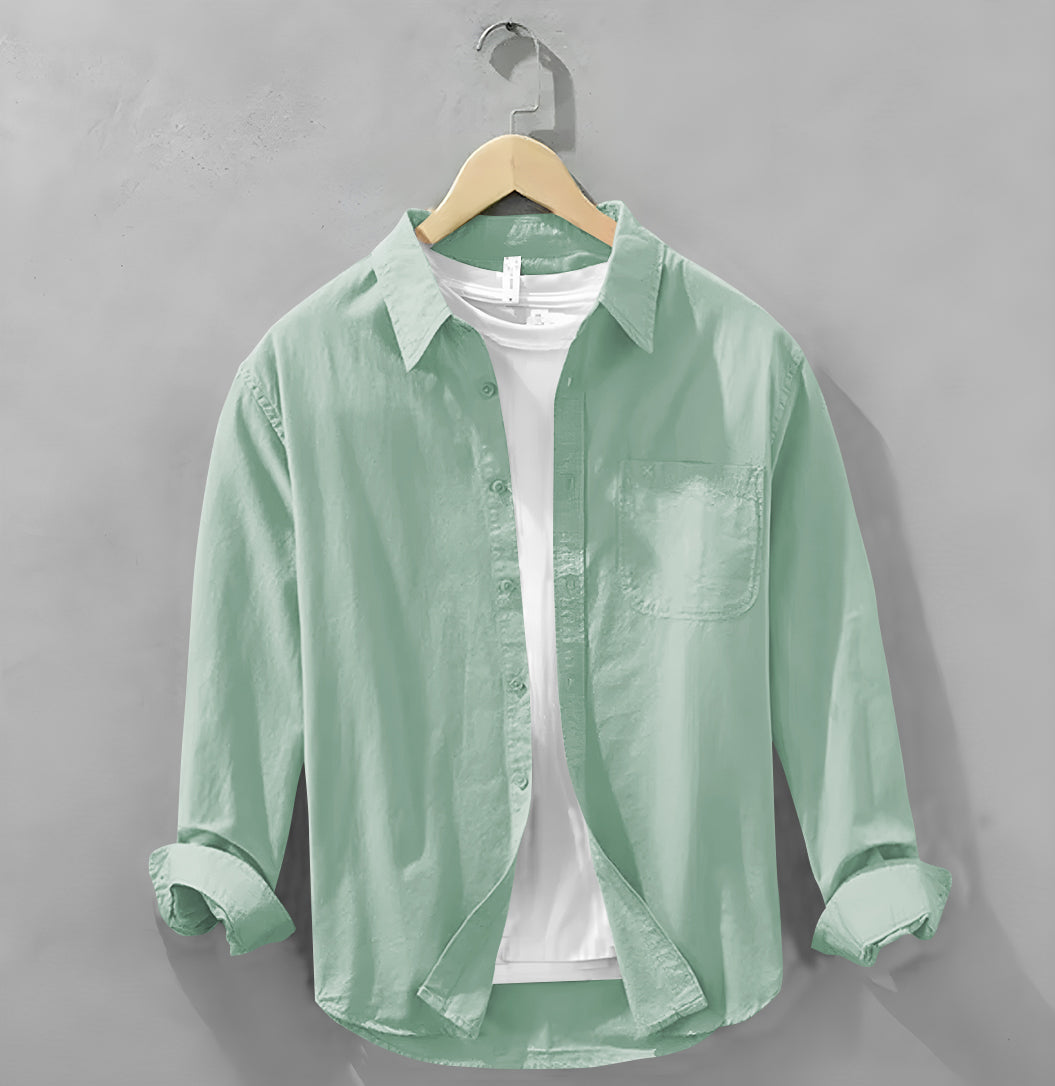 Japan Style Simple Solid Color Long Sleeve Shirt For Men ( Pista )